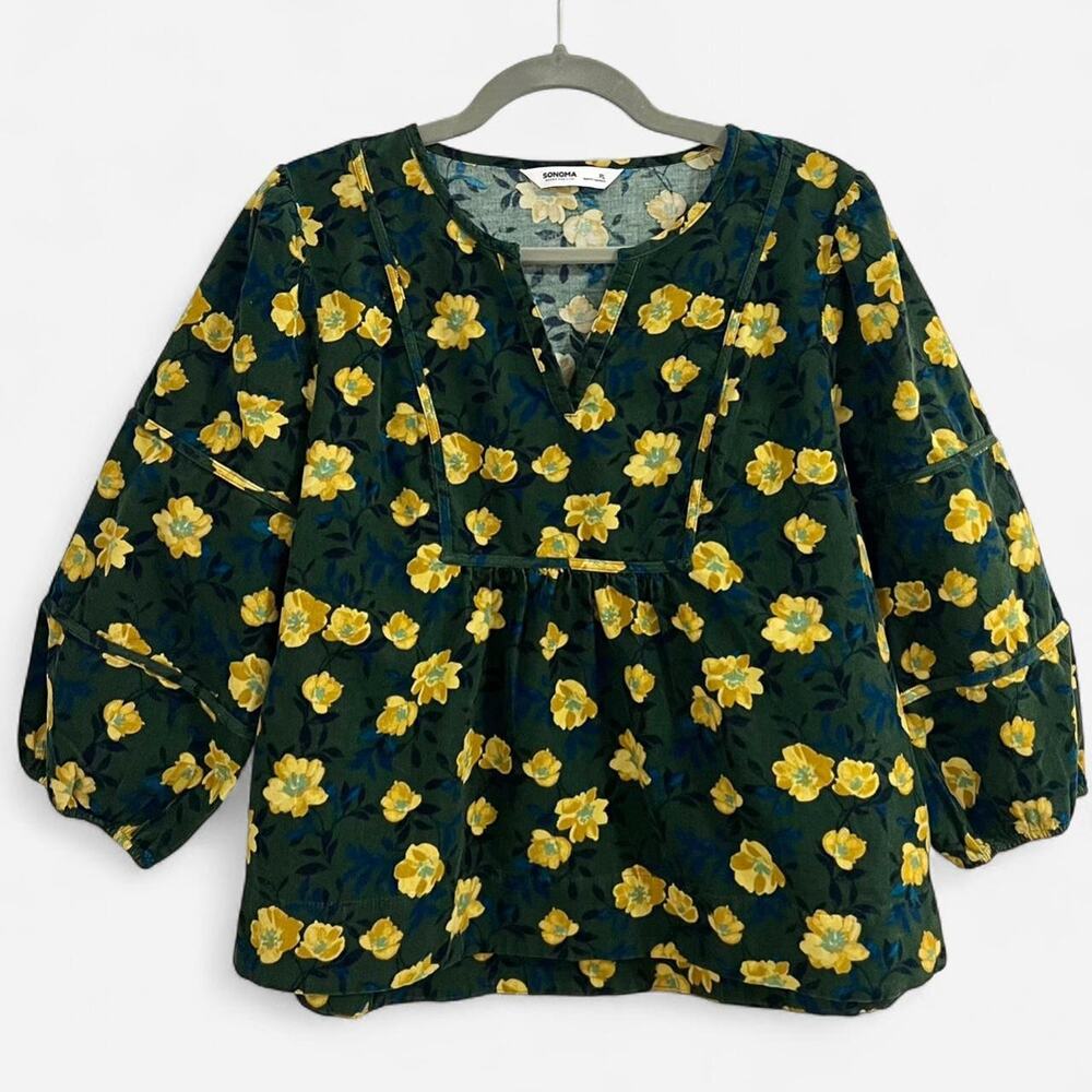 Sonoma Floral Corduroy Bell Sleeve Peasant Blouse - Picture 3 of 8